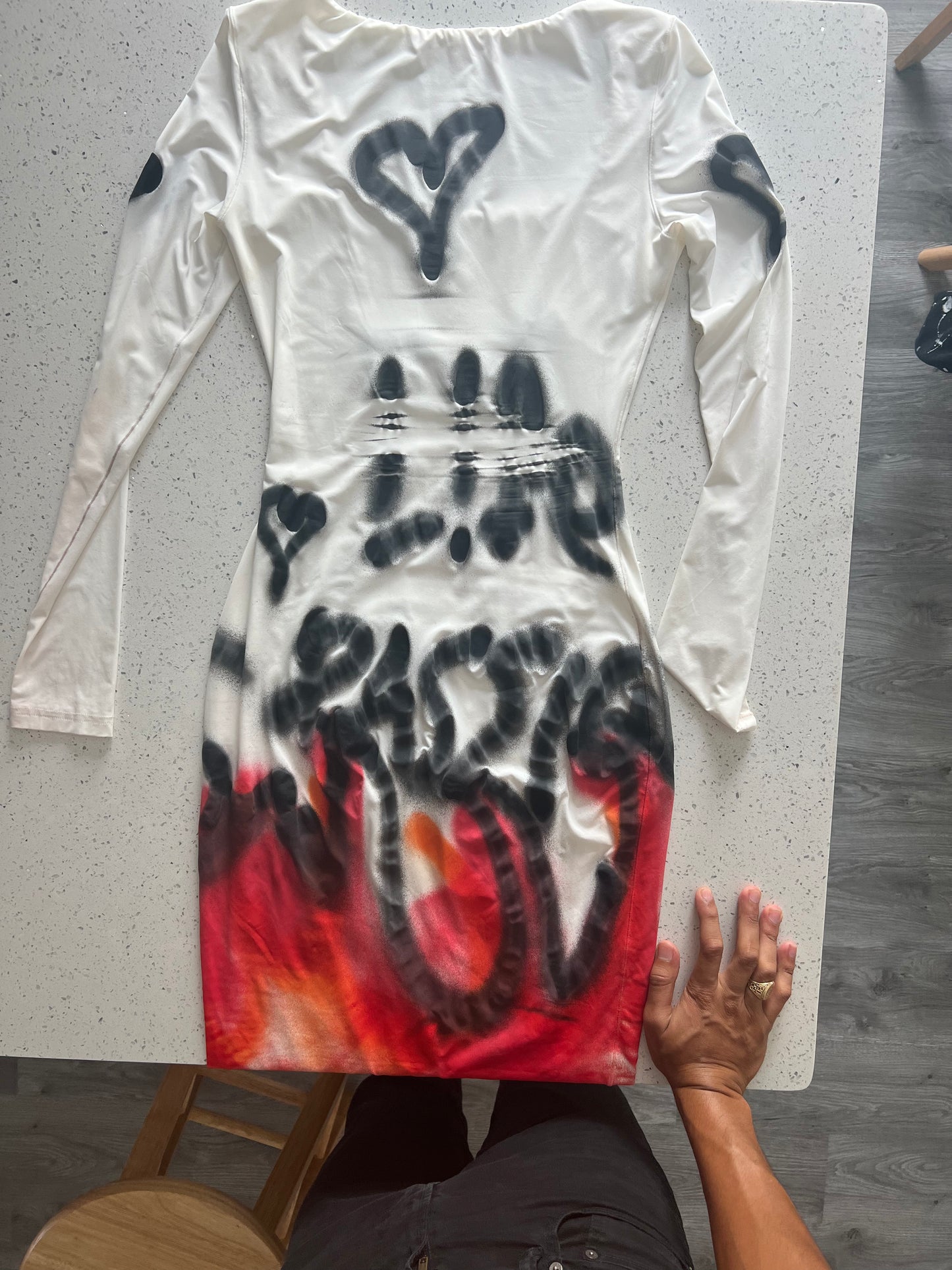 " Live Life with a Passion" ACARRi Spray Painted White Tight Dress