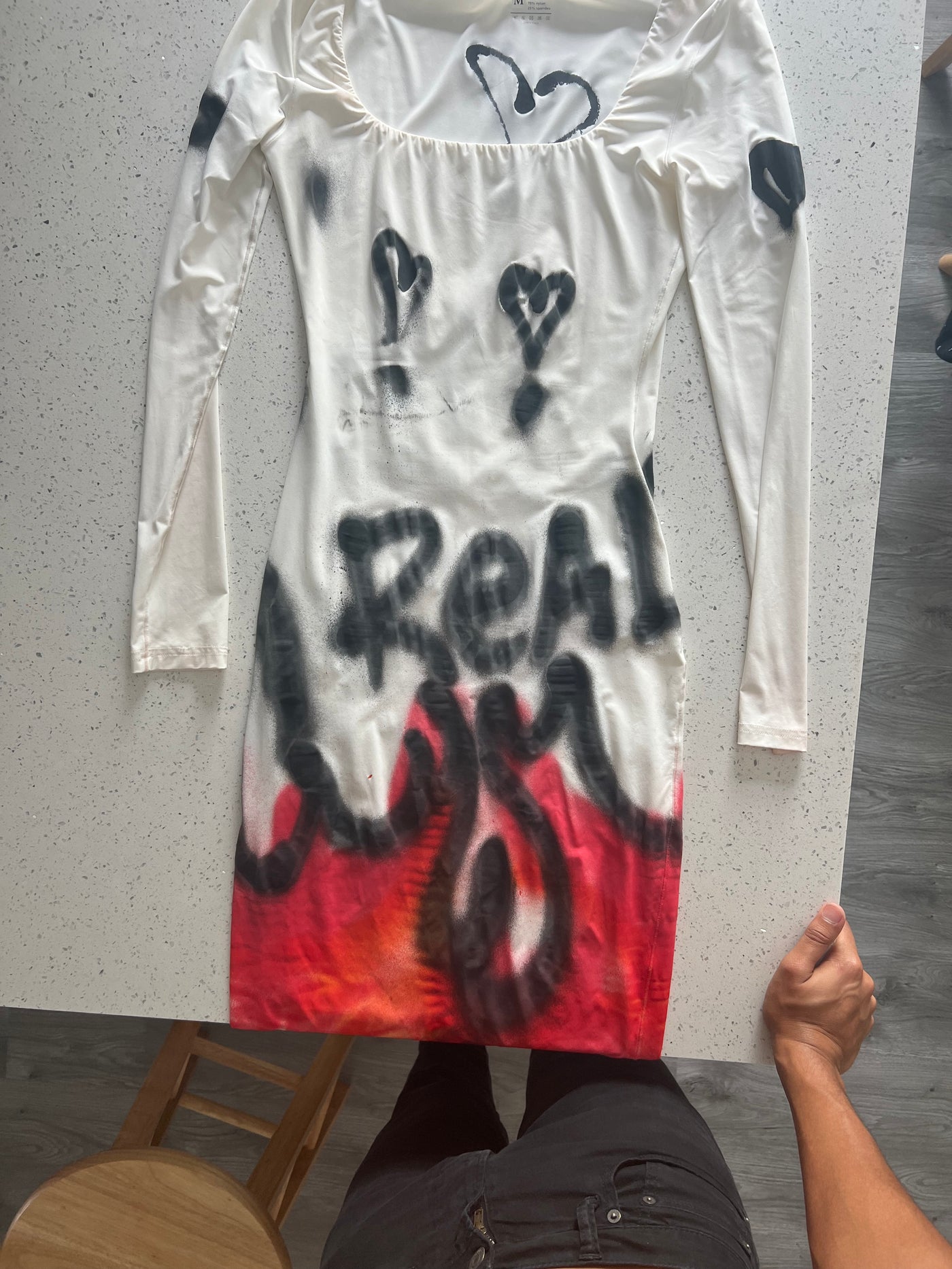 " Live Life with a Passion" ACARRi Spray Painted White Tight Dress